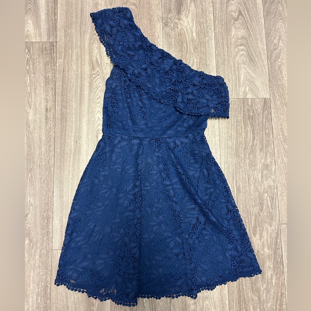 Blue Lace One-Shoulder Dress